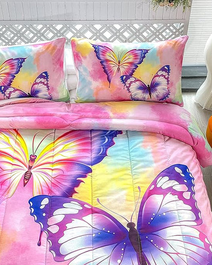 CVHOUSE Butterfly Bedding Set,Butterfly Comforter Full,Butterfly Comforter Set for Girls Kids Teens,Butterflies Quilt Set with 1 Comforter and 2 Pillow Cases - LeafyLoom