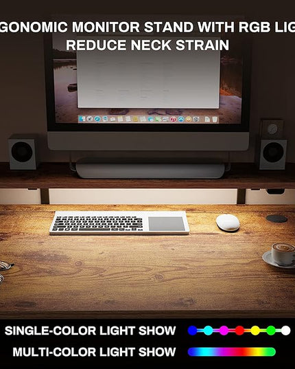 EUREKA ERGONOMIC Standing Desk with Keyboard Tray, Computer Desk, 61" L Shaped Electric Adjustable Height Desk w Monitor Stand LED, Corner Sit Stand Desk Gaming Desk, Dual Motor,Left/Rustic Brown - LeafyLoom