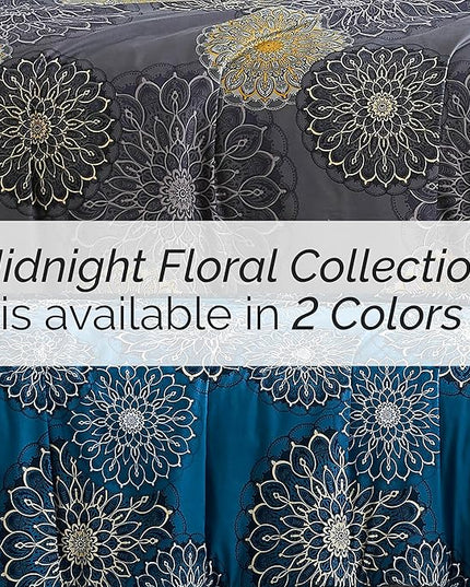 Southshore Fine Living, Inc. Oversized Full/Queen Comforter Bedding Set, Down Alternative Boho Bedspread, Paisley Floral Comforter, Full Size/Queen with 2 Matching Shams, Midnight Floral Black - LeafyLoom