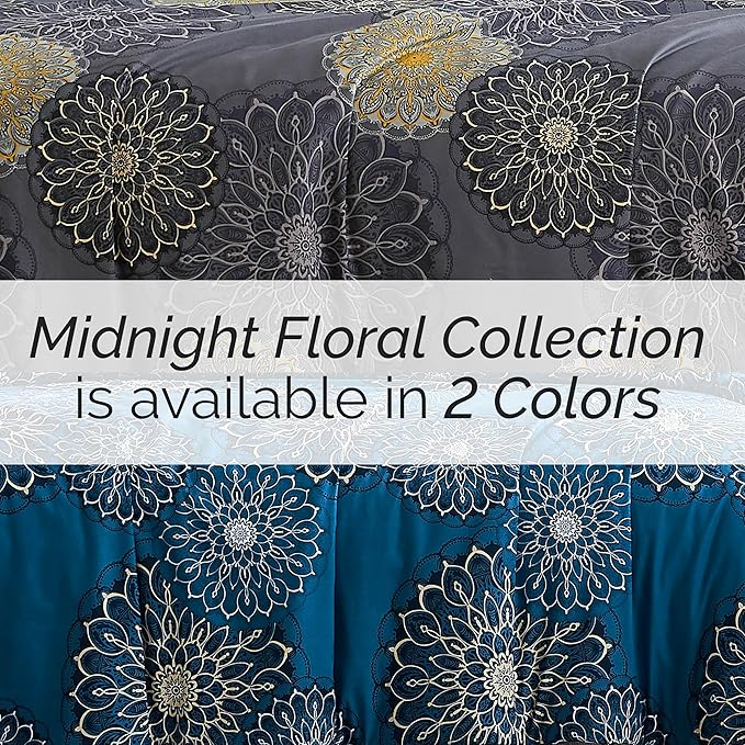 Southshore Fine Living, Inc. Oversized Full/Queen Comforter Bedding Set, Down Alternative Boho Bedspread, Paisley Floral Comforter, Full Size/Queen with 2 Matching Shams, Midnight Floral Black - LeafyLoom