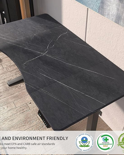 Monomi Height Adjustable Electric Standing Desk, 55 x 28 Inches Stand up Desk, Sit Stand Home Office Computer Desk(Black Frame+Marble Black Top) - LeafyLoom