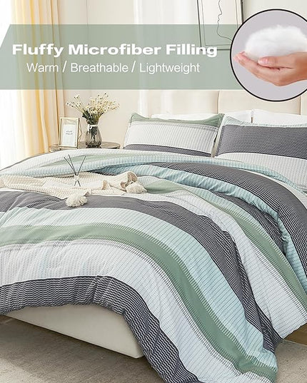 Litanika Twin/Twin XL Comforter Set Sage Green - 2 Pieces Teen Girls Boys Kids Comforter Lightweight Striped Bedding Comforter Sets (1 Comforter, 1 Pillowcase) - LeafyLoom
