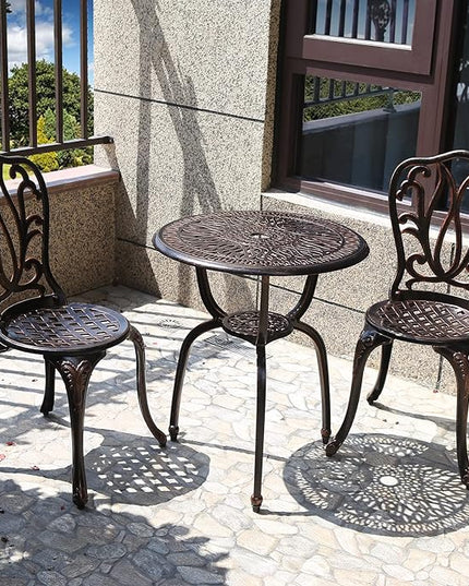 3 Piece Bistro Set,Outdoor Patio Set,Anti-Rust Cast Aluminum Bistro Table Set for Park Yard Front Porch Furniture(New Brown)… - LeafyLoom