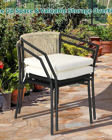 YITAHOME Wicker 3-Piece Outdoor Bistro Set, All-Weather Patio Conversation Set with Stackable Chairs & Table, Outdoor Sectional Furniture Set for Balcony, Backyard, Pool, Porch, Deck - Beige - LeafyLoom