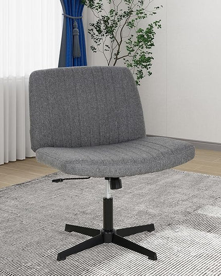 FDW Criss Cross Chair Armless Cross Legged Office Desk Chair Adjustable Swivel Ergonomic Gaming Chair No Wheels Backrest with Wide Seat Native Sponge Computer Task Vanity Chair for Home Office,Grey - LeafyLoom
