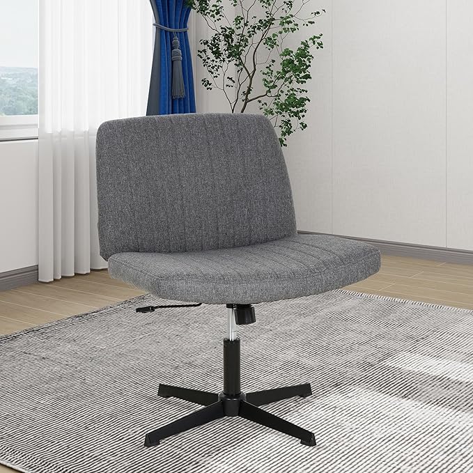 FDW Criss Cross Chair Armless Cross Legged Office Desk Chair Adjustable Swivel Ergonomic Gaming Chair No Wheels Backrest with Wide Seat Native Sponge Computer Task Vanity Chair for Home Office,Grey - LeafyLoom