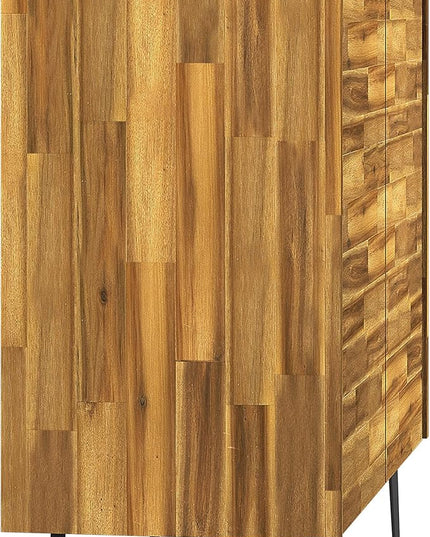 SIMPLIHOME Lowry SOLID ACACIA WOOD and Metal 39 Inch Wide Modern Industrial Medium Storage Cabinet in Distressed Golden Wheat, For the Living Room, Entryway and Family Room - LeafyLoom