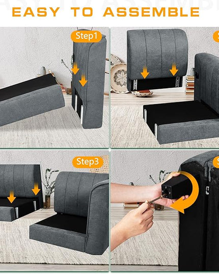 Shintenchi Upgraded Convertible Sectional Sofa Couch, 3 Seat L Shaped Sofa with High Armrest Linen Fabric Small Couch Mid Century for Living Room, Apartment and Office (Dark Grey) - LeafyLoom