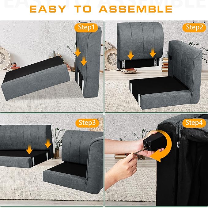 Shintenchi Upgraded Convertible Sectional Sofa Couch, 3 Seat L Shaped Sofa with High Armrest Linen Fabric Small Couch Mid Century for Living Room, Apartment and Office (Dark Grey) - LeafyLoom