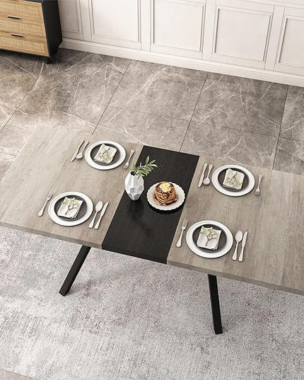 NicBex 78.74Inch Rectangular Stretch Dining Table,Modern Kitchen Table with Grey Carole Top and Black Fine Sanded Iron Leg for 6 to 8,Large Dining Room Table for Kitchen,Dining Living Room,Grey - LeafyLoom