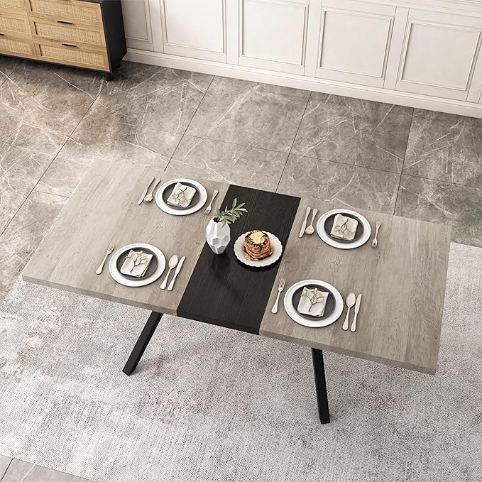 NicBex 78.74Inch Rectangular Stretch Dining Table,Modern Kitchen Table with Grey Carole Top and Black Fine Sanded Iron Leg for 6 to 8,Large Dining Room Table for Kitchen,Dining Living Room,Grey - LeafyLoom