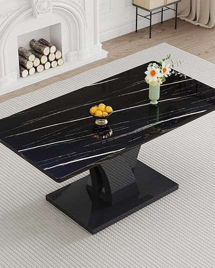 NicBex 63Inch Rectangular Dining Table,Modern Kitchen Table with Black Imitation Marble Tabletop and Black MDF Legs for 6 to 8,Large Dining Room Table for Kitchen,Meeting Living Room,Easy Clean,Black - LeafyLoom