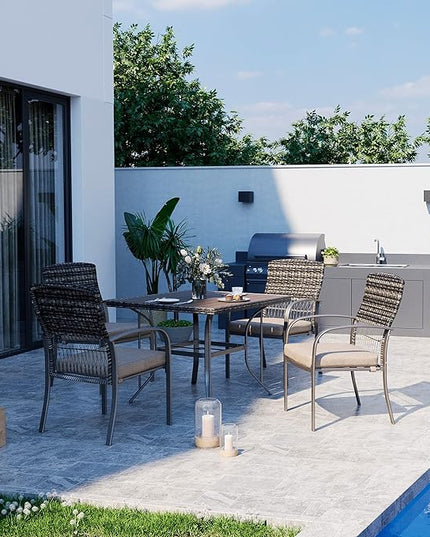Pamapic Outdoor Piece Patio Dining Set, Weather Resistant PE Rattan Table and Chairs, Comfortable Cushions, Easy Maintenance, 5 PCS, Beige - LeafyLoom
