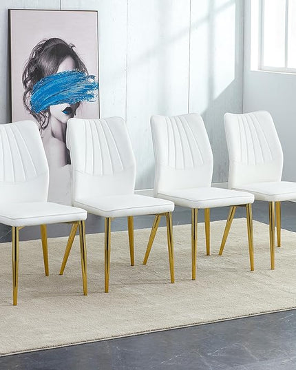 NicBex Dining Chairs Set of 4 Modern Faux Leather High Back Dining Chair Dining Room Kitchen Chairs with Golden Metal Legs,Chairs for Dining Room, Kitchen,Living Room, and Restaurants,White - LeafyLoom