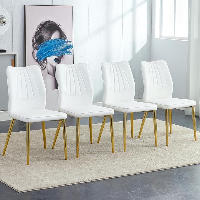 NicBex Dining Chairs Set of 4 Modern Faux Leather High Back Dining Chair Dining Room Kitchen Chairs with Golden Metal Legs,Chairs for Dining Room, Kitchen,Living Room, and Restaurants,White - LeafyLoom