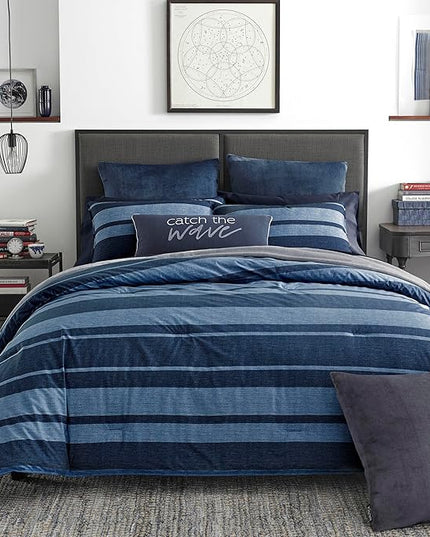Nautica - Queen Comforter Set, Cotton Reversible Bedding with Matching Shams, Stylish Home Decor (Longpoint Blue, Queen), Navy/Blue - LeafyLoom