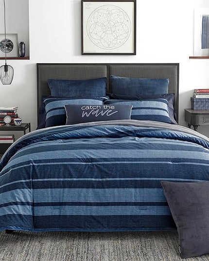 Nautica - King Size Comforter Set, Cotton Reversible Bedding with Matching Shams, Stylish Home Decor (Longpoint Blue, King) - LeafyLoom
