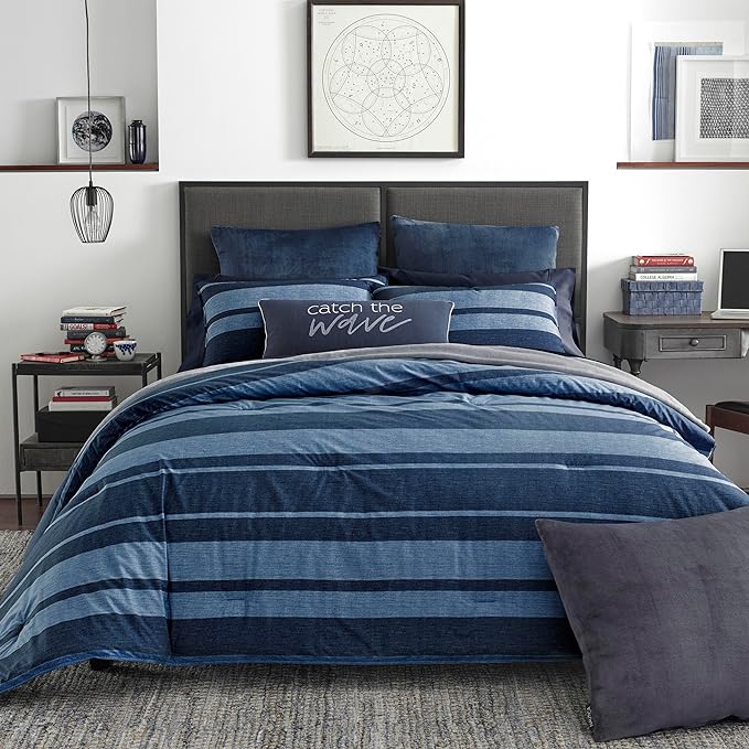 Nautica - King Size Comforter Set, Cotton Reversible Bedding with Matching Shams, Stylish Home Decor (Longpoint Blue, King) - LeafyLoom