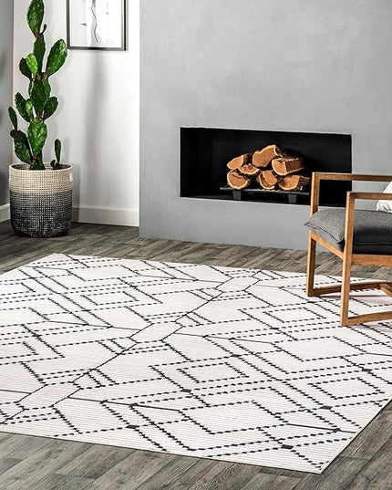 nuLOOM Echo Multi Diamond Machine Washable Ultra Thin Area Rug, 5' x 8', Ivory - LeafyLoom