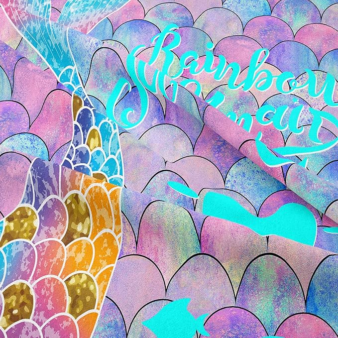 NINENINE Blue and Purple Mermaid Tail Comforter Sets for Girls,Full Size Rainbow Princess Bedding,Girly Glitter Comforter Sets,Sparkly Fish Scales Bedding Sets with 1 Comforter 2Pillowcases - LeafyLoom