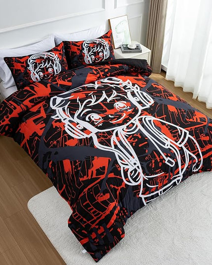 Btargot Colorful Camouflage Graffiti Style Comforter Set, 3 Piece Headphone Hip Hop Boy Line Pattern Bedding Set for Kids Boys Grils Teen, Twin Red - LeafyLoom