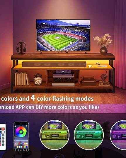 YITAHOME LED Television Stands w/Power Outlets for 70/65 inch, Modern Industrial TV Stand, Entertainment Center w/Open Storage, Entertainment Center for 360lbs for Living Room, Retro Brown - LeafyLoom