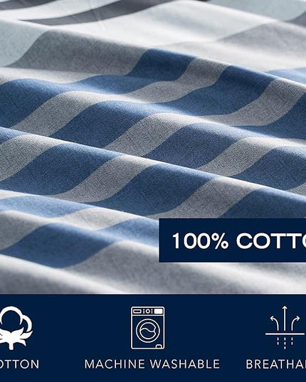Nautica Comforter Set Cotton Reversible Bedding with Matching Shams, Home Decor for All Seasons, 3 pcs, Queen, Rendon Charcoal/Navy/White - LeafyLoom