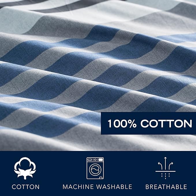 Nautica Comforter Set Cotton Reversible Bedding with Matching Shams, Home Decor for All Seasons, 3 pcs, Queen, Rendon Charcoal/Navy/White - LeafyLoom