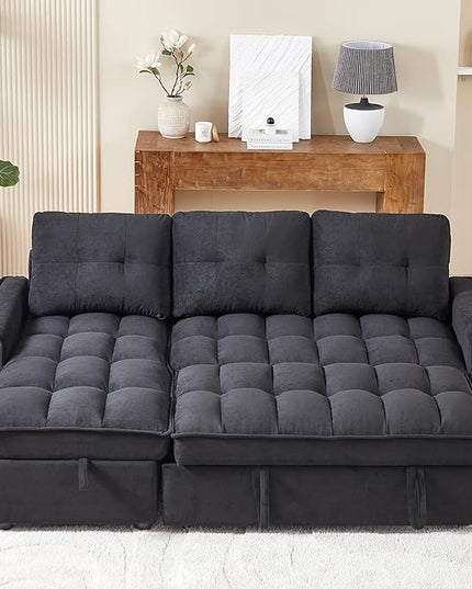 Chenille Convertible Sleeper Sectional Sofa with Reversible Storage Chaise and Pull Out Couch Bed , L Shaped Corner Sofabed with USB and tape-c Charging Ports for Living Room Office Small Places - LeafyLoom