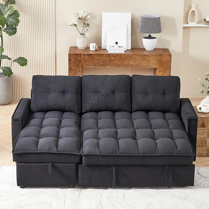 Chenille Convertible Sleeper Sectional Sofa with Reversible Storage Chaise and Pull Out Couch Bed , L Shaped Corner Sofabed with USB and tape-c Charging Ports for Living Room Office Small Places - LeafyLoom