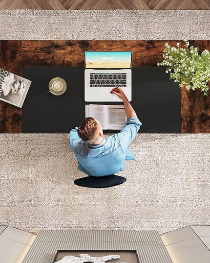 Tribesigns 63 inch Computer Desk Modern Office Desk with Shelf for Home Office, Large Writing Table Wood Business Workstation with Storage Shelves and Sturdy Metal Frame for Study Bedroom, Black Brown - LeafyLoom