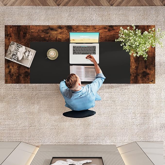Tribesigns 63 inch Computer Desk Modern Office Desk with Shelf for Home Office, Large Writing Table Wood Business Workstation with Storage Shelves and Sturdy Metal Frame for Study Bedroom, Black Brown - LeafyLoom