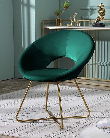 Roundhill Furniture Slatina Silky Velvet Upholstered Accent Chair with Gold Tone Finished Base, 25D x 28W x 31.5H in, Green - LeafyLoom