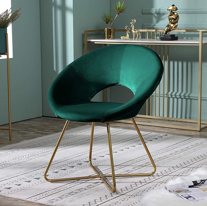 Roundhill Furniture Slatina Silky Velvet Upholstered Accent Chair with Gold Tone Finished Base, 25D x 28W x 31.5H in, Green - LeafyLoom