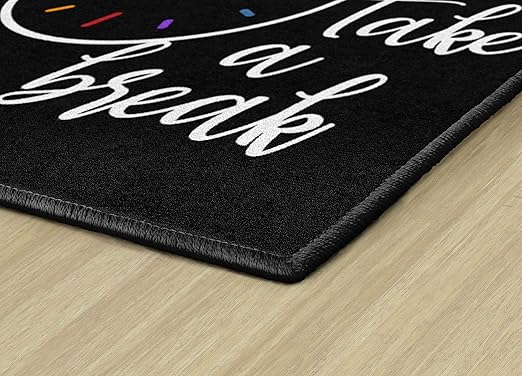 Flagship Carpets Take A Break Childrens Time Clock Classroom Entryway or Home Door Mat or Small Area Rug, 30" x 30", Black - LeafyLoom