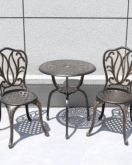 C/G 3 Piece Bistro Set,Outdoor Patio Set,Anti-Rust Cast Aluminum Bistro Table Set for Park Yard Front Porch Furniture(Antique Copper) - LeafyLoom