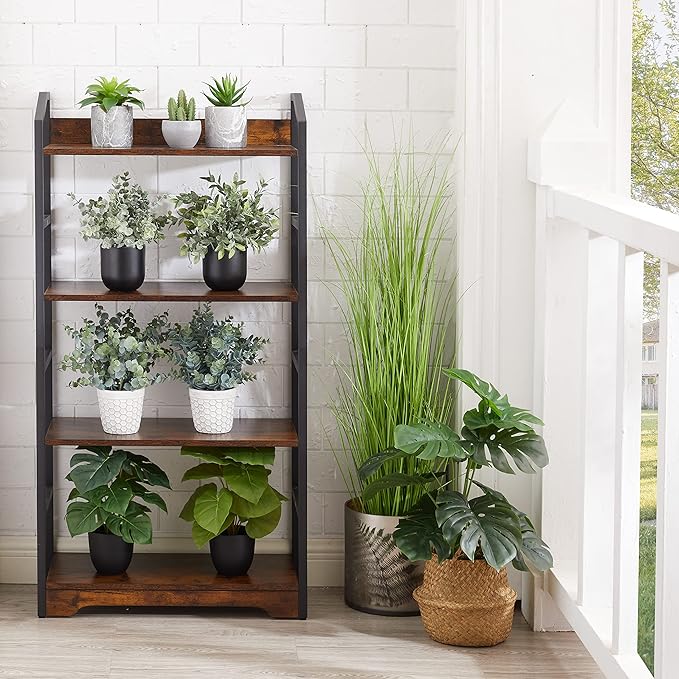 Vagusicc 4 Tier Bookshelf with 2 Storage Baskets, Tall Bookcase Shelf Storage Organizer Wood Book Shelf, Modern Shelf Rack Shelves with Steel Frame, Multipurpose Bookshelf for Bedroom Living Room - LeafyLoom