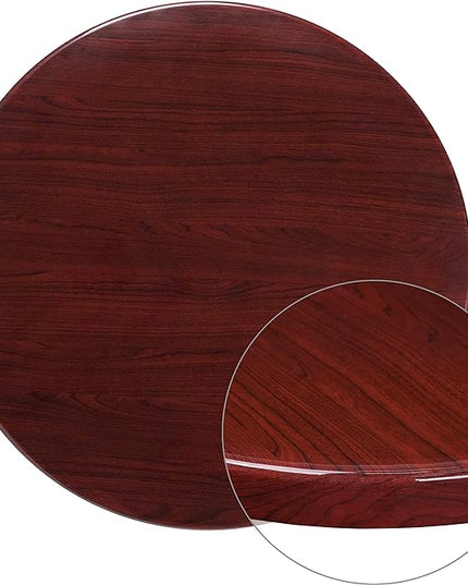 Flash Furniture Glenbrook 36'' Round High-Gloss Mahogany Resin Table Top with 2'' Thick Drop-Lip - LeafyLoom