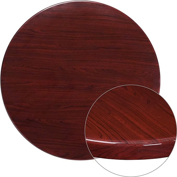 Flash Furniture Glenbrook 36'' Round High-Gloss Mahogany Resin Table Top with 2'' Thick Drop-Lip - LeafyLoom