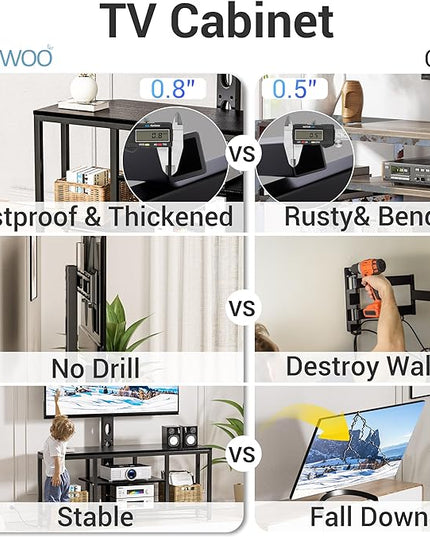 Corner TV Stand LED, Universal TV Mount Stand for 32-60" TV, Height Adjustable Swivel TV Console Wood & Steel Entertainment Center with Mount, Cabinet, Power Outlet, Colorful LED Light, Black - LeafyLoom