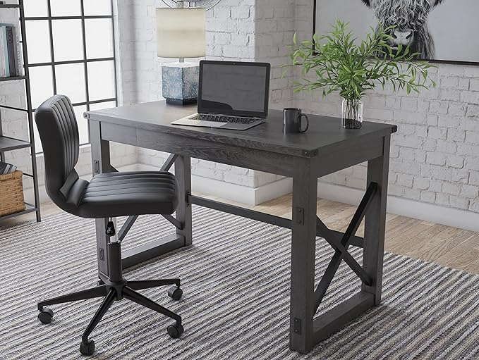 Signature Design by Ashley Freedan Rustic Farmhouse Home Office Desk, Dark Gray - LeafyLoom