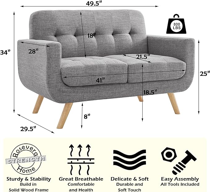 ROSEVERA Elena Contemporary Accent Armchair with Linen Upholstery Living Room Furniture, Gray - LeafyLoom