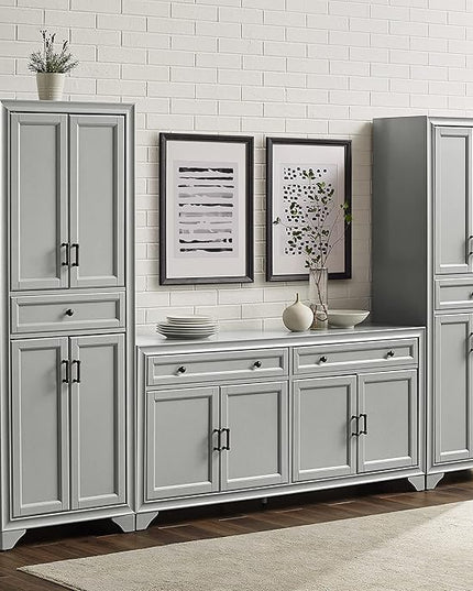 Crosley Furniture Tara 3-Piece Sideboard and Pantry Set, Distressed Gray - LeafyLoom
