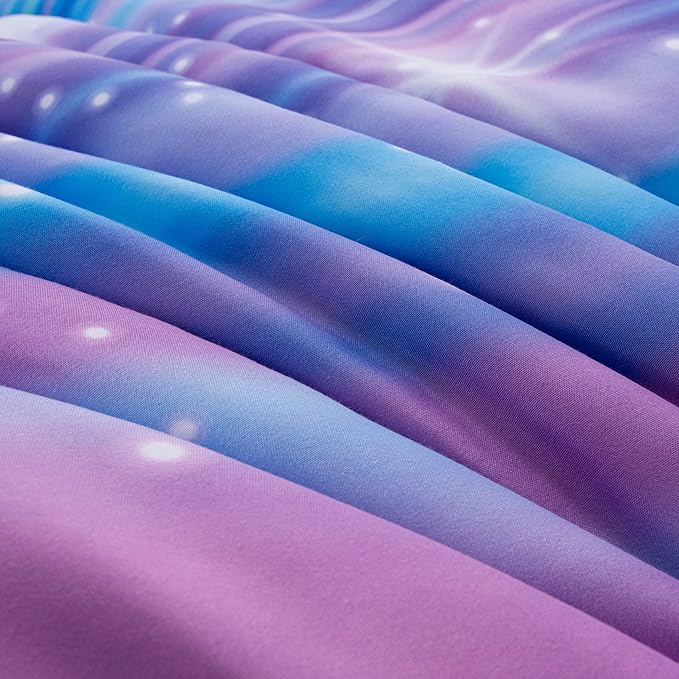 Btargot Super Soft 6 Pieces Gradient Star Ring Comforter Set, Colorful Glitter Rainbow Star Pattern Bedding Set for Boys Girls Teens, Full Purple - LeafyLoom