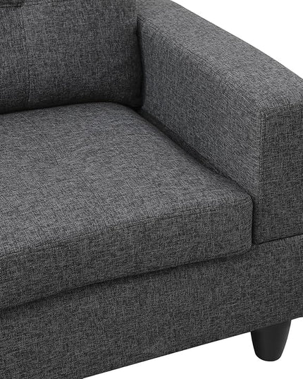 ROOMTEC Modern L Shaped Sectional Sofa Set with Storage Ottoman, Right Facing Chaise Longue, Reversible Backrest w/ 2 Cup Holders, Linen Tufted Cushions, for Living Room, Black Grey - LeafyLoom