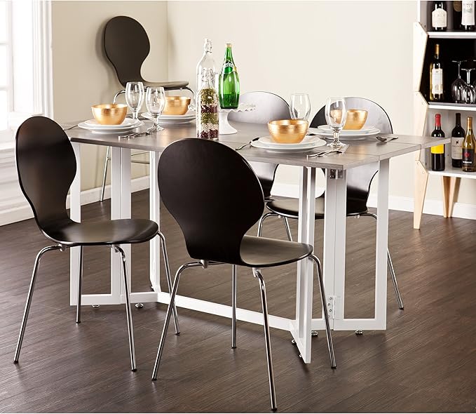 SEI Furniture Driness Drop Leaf Console to Dining Convertible Table, Weathered Gray, White - LeafyLoom