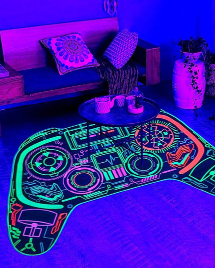 Gaming Rug for Boys Room Decor, Gamer Rugs Glow in The Blacklight Video Game Carpet Teens Playroom Non-Slip Area Rug Game Bedroom Floor Casual Mat (60"x39") - LeafyLoom