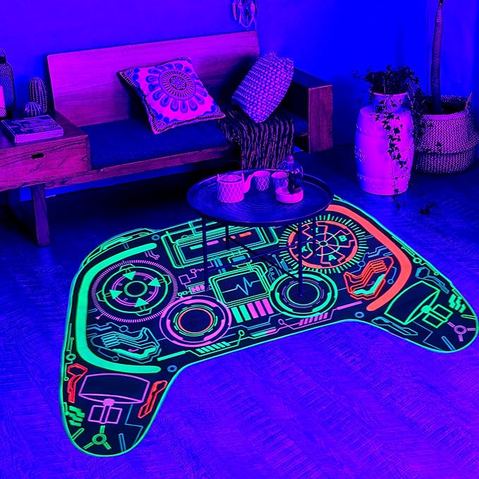 Gaming Rug for Boys Room Decor, Gamer Rugs Glow in The Blacklight Video Game Carpet Teens Playroom Non-Slip Area Rug Game Bedroom Floor Casual Mat (60"x39") - LeafyLoom