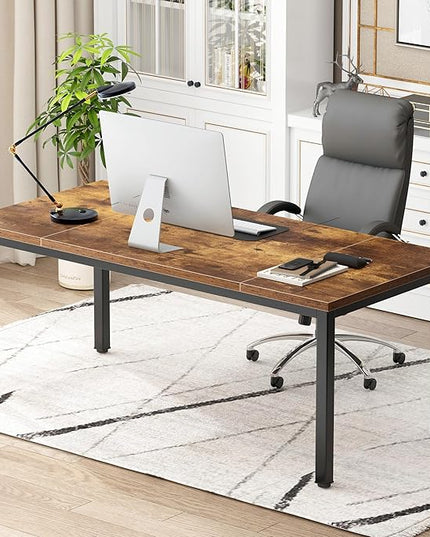 DlandHome Computer Desk, Large Executive Office Desk Computer Table Study Writing Desk Workstation for Home Office,70.8 x 31.5 inch,Retro - LeafyLoom