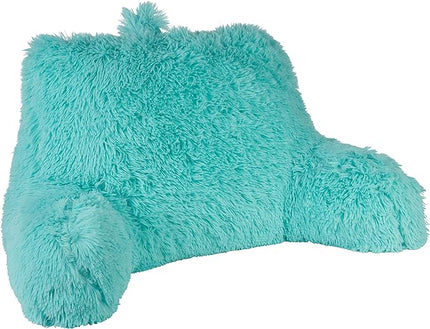Klear Vu Shaggy Reading Pillow Back Rest Body Pillow for Adults and Kids, Lumbar and Arm Support on Bed, Chair, Couch, Sofa and Floor, 30" x 21", One Size, Aqua - LeafyLoom